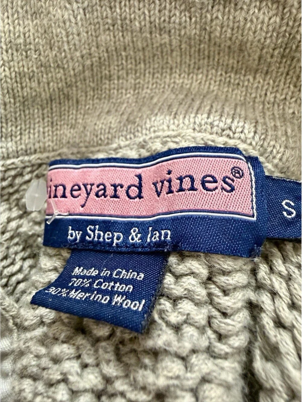 NWOT Vineyard Vines China Cable Knit Sweater Men’s Gray Cotton Wool Size S